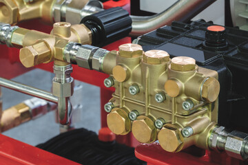 Aufkleber - Copper block with valves on industrial air compressor, industrial concept background