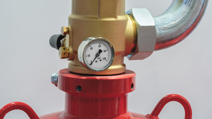 Aufkleber - Stainless steel pipe with a white pressure gauge on it as part of a fire protection system