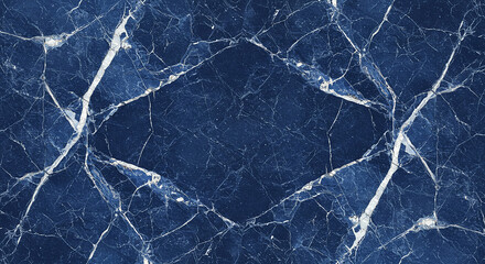 Aufkleber - Polished navy blue marble surface showing striking white veins forming intricate patterns