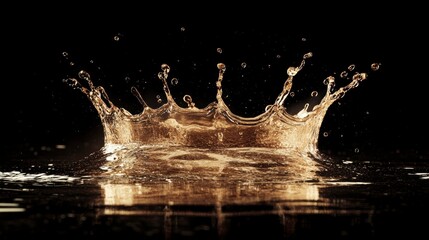 Poster - Golden liquid crown splash against black background.