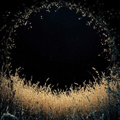 Poster - Golden Wheat Field Night Scene with Glowing Circular Frame