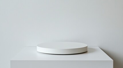 Aufkleber - Minimalist white pedestal on white platform against white wall.