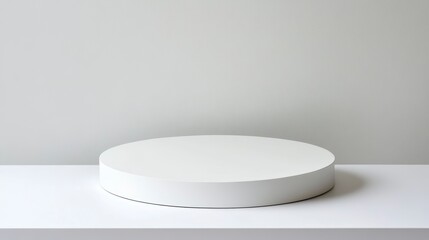 Aufkleber - Minimalist white cylindrical platform on a white surface against a white wall.