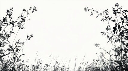 Fototapete - Monochrome Field of Grass with Dark Foliage Frame