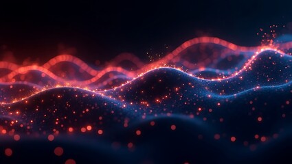 Fototapete - Abstract Red and Blue Particle Wave Landscape Digital Art