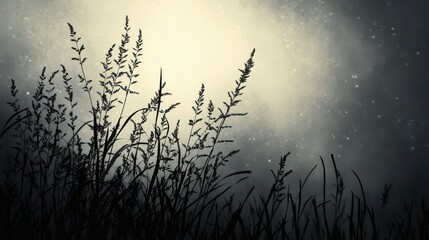 Poster - Silhouette of Tall Grass Against a Hazy Night Sky
