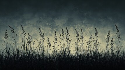 Poster - Silhouetted Grass Against a Dark, Textured Night Sky