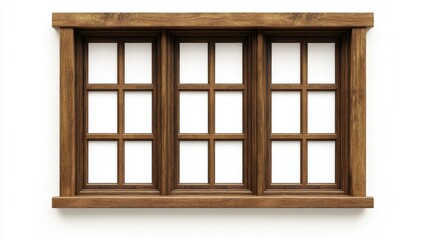 Poster - Triple-pane rustic wooden window isolated on white background.