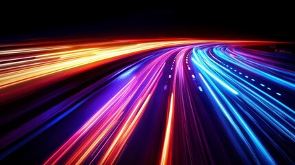 Poster - Abstract light trails on a highway at night, depicting speed and movement.