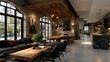 © NurUl - Modern Industrial Living Space with Exposed Brick Walls Wooden Ceiling and Stylish Furniture