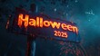 © Mnur - Spooky Halloween 2025 sign in a dark forest.