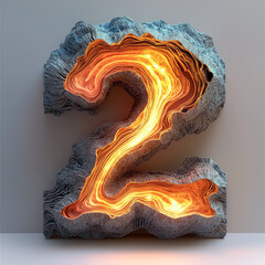 Aufkleber - Number two molten lava cracks glowing orange light