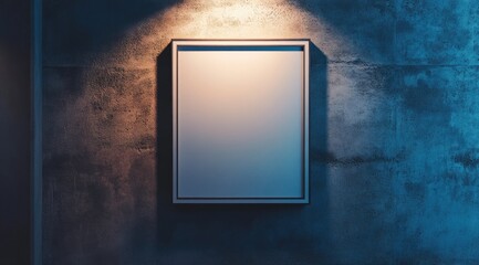 Wall Mural - a blank, framed canvas hangs on a textured concrete wall, illuminated by warm and cool spotlights