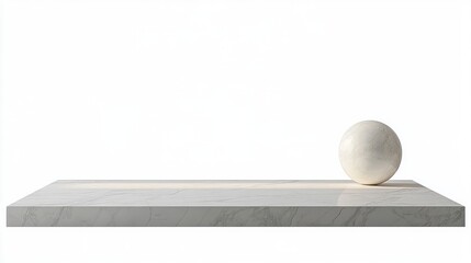 Poster - marble rectangular platform with a smooth round marble sphere resting on its surface isolated on whi