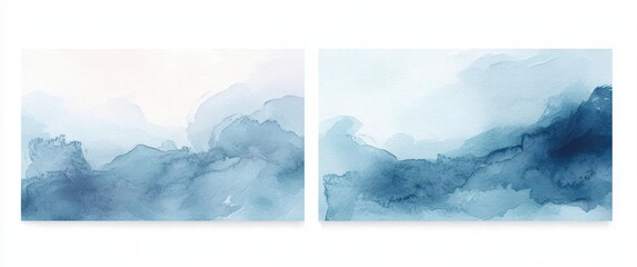 Aufkleber - Abstract watercolor landscape with flowing blue and teal tones creating a misty mountain or cloud-like effect