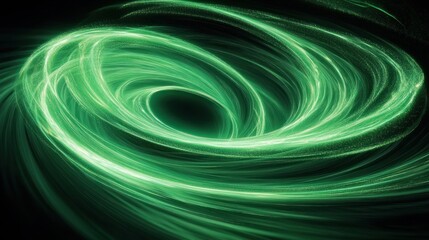 Leinwandbilder - Swirling luminous green vortex of light with dynamic flowing strands creating a sense of motion and energy against a dark background