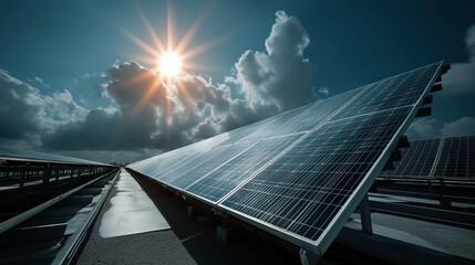 Aufkleber - Solar panels converting sunlight into clean energy under cloudy sky
