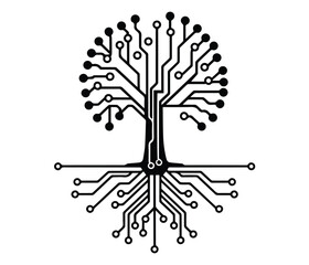 Circuit Tree Logo, Circuit Icon, Tech Tree Logo, Electric Logo Vector Silhouette of Tech Tree Circuit Symbol on White Background.