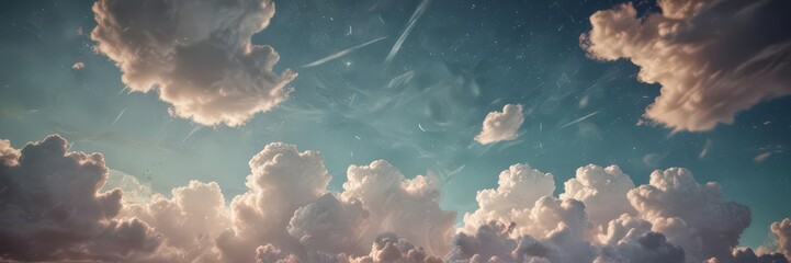 Wall Mural - distressed paper, retro sky, geometric clouds, stars , cosmos, graphic