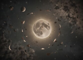 Wall Mural - aged paper, celestial moon phases, scattered stars, cosmos , starry sky, dreamy