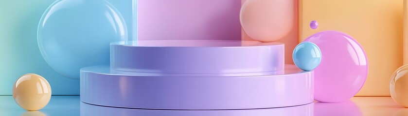 Poster - Pastel-colored shapes on a display podium.