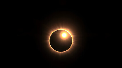 Wall Mural - Realistic lens flare light overlay cosmic effect set. Total solar eclipse with shining star, glowing sunlight circle, dawn over the planet on black background. Vector light effects in black space.
