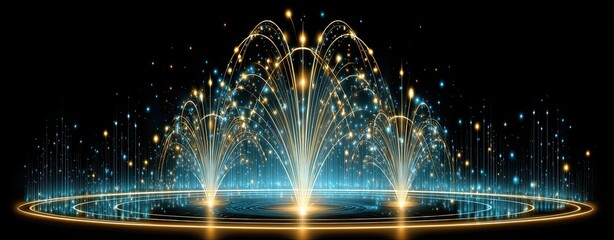Poster - Sparkling Water Fountain with Glowing Light Effects at Night