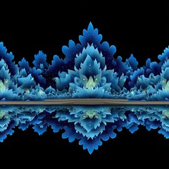 Poster - Abstract Blue Floral Design with Reflective Surface and Intricate Patterns