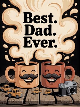 Father’s Day Concept with Gift Box and Coffee Cup on Wooden Table, Poster, Banner, Template