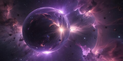 Wall Mural - ethereal orb glows, nebula swirls around cosmic dust, purple hues , majestic, serenity
