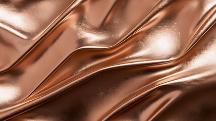 Poster - Abstract close-up of shiny rose gold fabric with flowing, elegant folds and reflective texture.