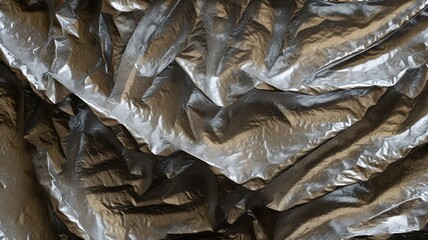 Poster - Abstract silver metallic foil creates a textured, reflective, and visually interesting background.