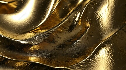 Poster - Abstract waves of golden liquid create a shimmering, textured surface, catching light and shadows.