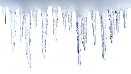 Poster - Hanging icicles isolated on transparent background.