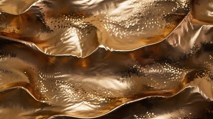 Poster - Luminous gold fabric cascades with graceful folds, catching light to create a metallic texture.