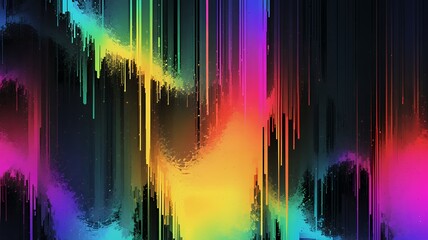 Poster - Vibrant abstract art piece featuring colorful, pixelated drips against a dark, textured background.