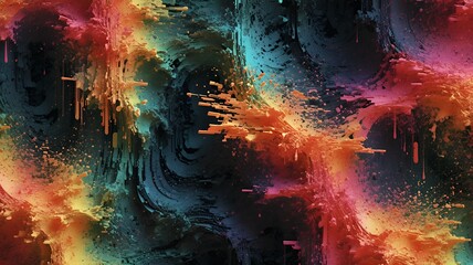 Poster - Abstract painting creates a dynamic flow of colors, textures, and implied movement on dark canvas.