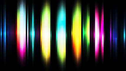Poster - Colorful vertical glowing bands create an abstract pixelated light display on a dark background.