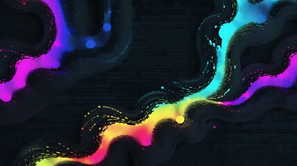 Poster - Vibrant flowing light trails on a dark background create a dynamic, modern and artistic aesthetic.
