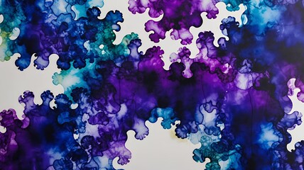 Poster - Fluid abstract art showcasing the beautiful blends of blue, purple, and green colors on white space.