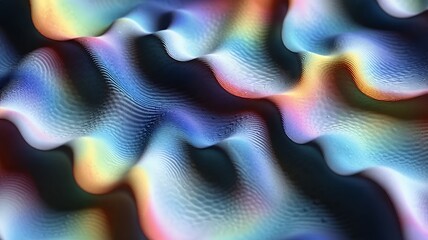Poster - Abstract iridescent waves ripple with vibrant rainbow hues and textured, dimensional forms.