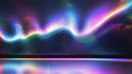 Poster - Vibrant multicolored light waves gracefully curve across a glossy surface, creating dynamic energy.