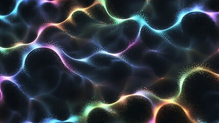 Poster - Waves of shimmering, multi-colored particles create an ethereal, flowing digital abstract art form.