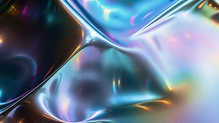 Poster - Iridescent abstract background of smooth, fluid chrome surface, reflecting vivid colors and lights.