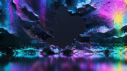 Poster - An abstract digital landscape reflects vibrant light, creating a surreal and captivating atmosphere.