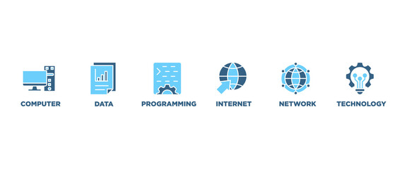 Poster - Information technology banner web icon set vector illustration concept with icon of computer, data, programming, database, internet, network, and technology icons symbol background