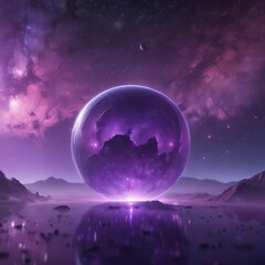 Wall Mural - Ethereal orb amidst a violet nebula, stars twinkle faintly in distance ,  wonder,  majestic,  celestial