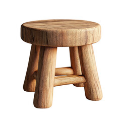Aufkleber - Small round wooden stool with three legs sits isolated on a white background in a studio environment.