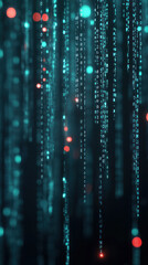 Poster - The image is a blue and red pattern of lines and dots. The blue lines are long and the red dots are scattered throughout the image. Scene is one of chaos and confusion, as the lines