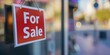 © soem - A red and white sign with the word 'For Sale' hanging in front of a store window.